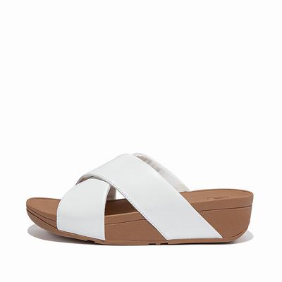 Fitflop Women's LULU Leather Cross Slides Sandals - White, WL6357149